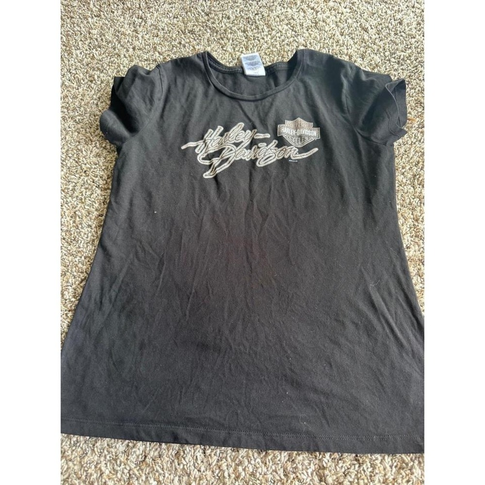 Harley Davidson Black Graphic T Shirt Womens Motorcycle Biker Top